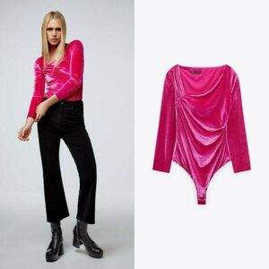 ZARA BARBIECORE HOT PINK LONG SLEEVE BODYSUIT NWOT SMALL